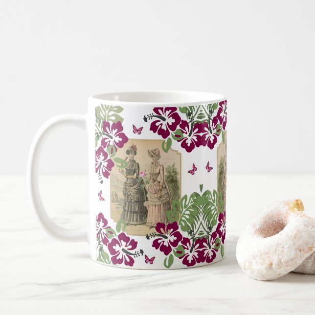 Caneca De Café Mug Floral Vitoriano (Com Donut)