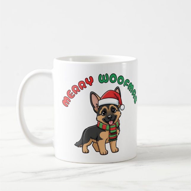 Caneca De Café Mug German shepherd de Natal: Woofmas Feliz (Esquerda)