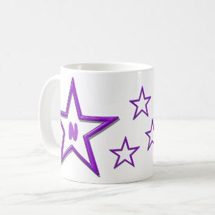 Caneca De Café Mug - Letra com estrelas roxas