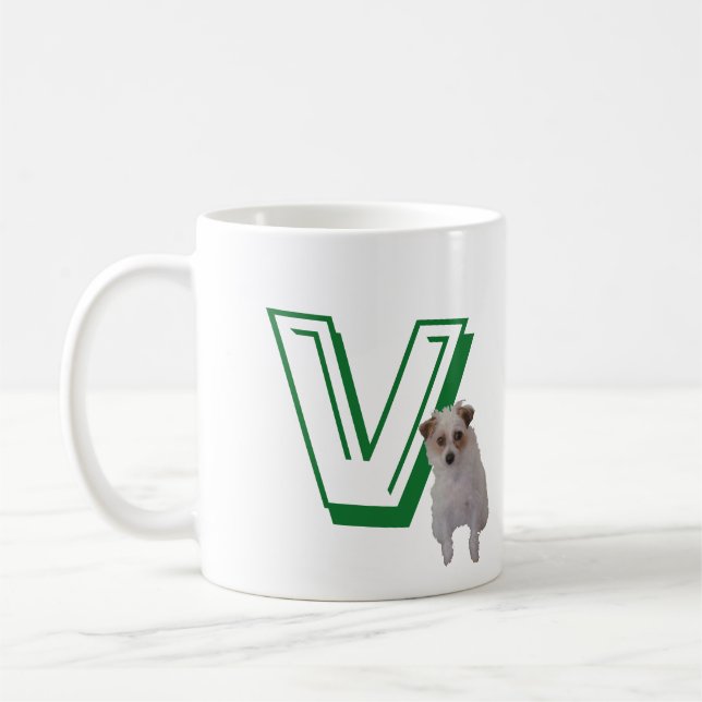 Caneca De Café Mug - Letra V com Cachorro e Nome (Esquerda)
