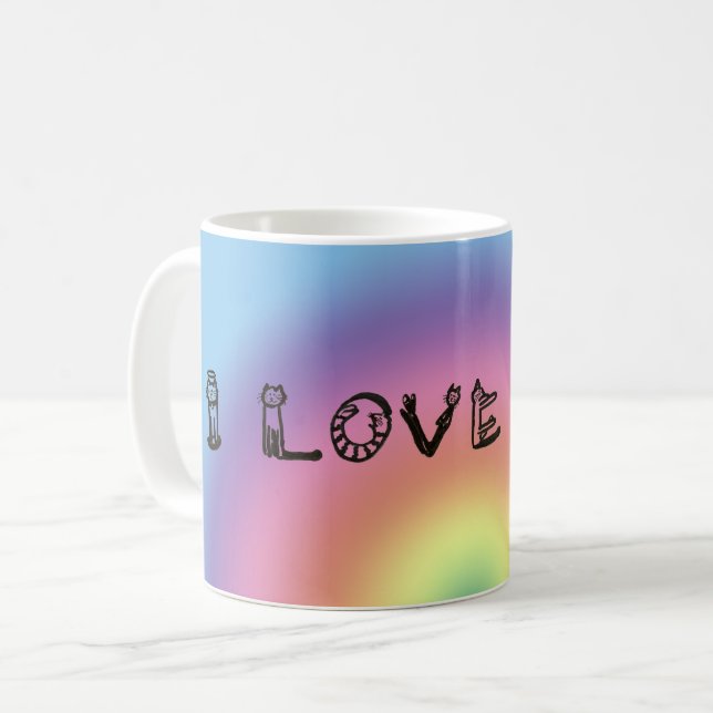 Caneca De Café Mug - Letras de Gatos e Arco-Íris (Frente Esquerda)