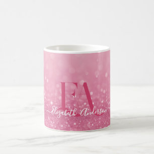 Caneca De Café Mug Luminter Rosa com Iniciais e Nome Personalizad
