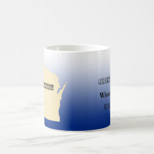 Caneca De Café Mug - Mapa Estatal de Wisconsin com Cidade