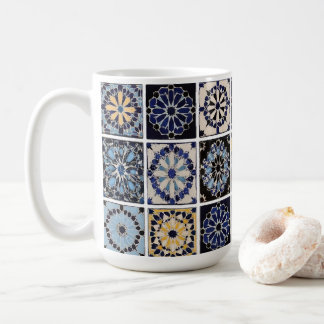 Caneca De Café Mug - Moroccan Zellige Mosaic Navy Mustard Tile