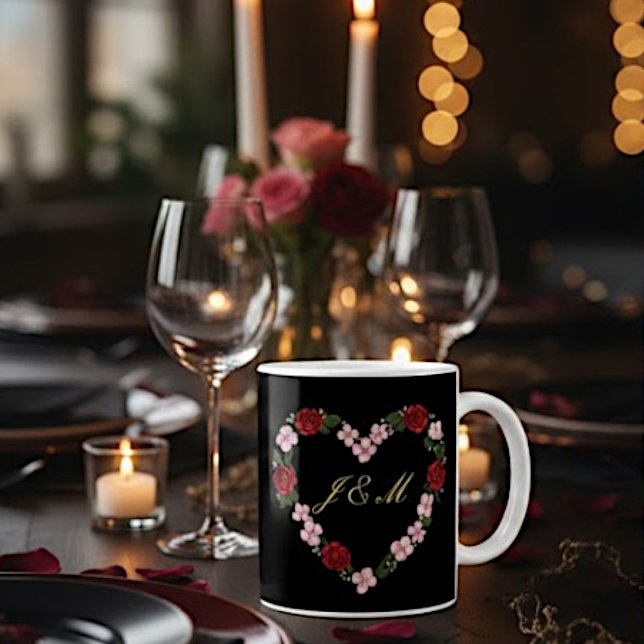 Caneca De Café Mug noir à cœurs roses et rouges (Criador carregado)