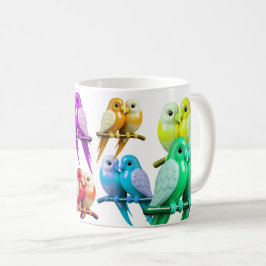 Caneca De Café Mug oiseaux perchés en couple aux couleurs vives, 
