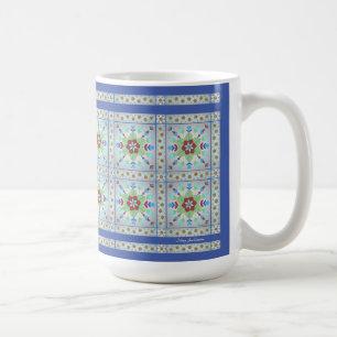 Caneca De Café Mug Padrão De Azulejo Floral Colorida (Azul Dk)