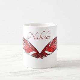 Caneca De Café Mug - Penas Vermelhas e Nome
