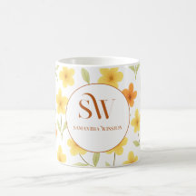 Mug Personalizado com Flores Laranja e Amarelo