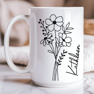 Caneca De Café Mug personalizado para ela, Flores selvagens Mug p