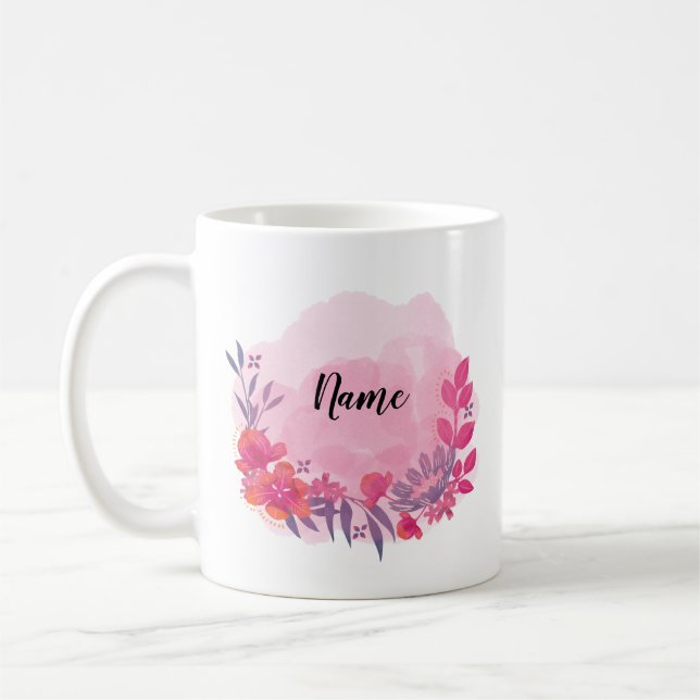 Caneca De Café Mug personalizável, rosa e floral (Esquerda)