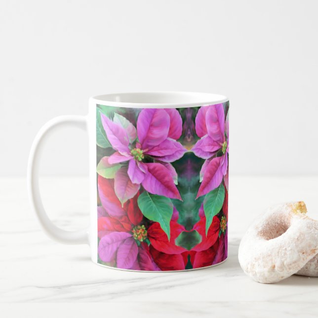 Caneca De Café Mug Pink & Red Poinsettias (Com Donut)