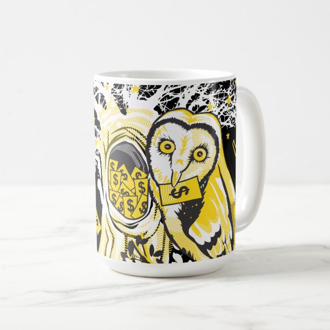 Caneca De Café Mug – Urban Tree Owl & Wealth Surreal Pop-Art  (Frente Esquerda)