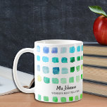 Caneca De Café Mug verde de café do professor personalizado<br><div class="desc">Esta caneca de café é decorada com um padrão de aquarela verde e turquesa e é dedicada ao Melhor Professor do Mundo. Facilmente personalizável. Para editar ainda mais, use a Ferramenta Design para alterar a fonte, o tamanho da fonte ou a cor. Porque nós criamos a nossa trabalho de arte,...</div>