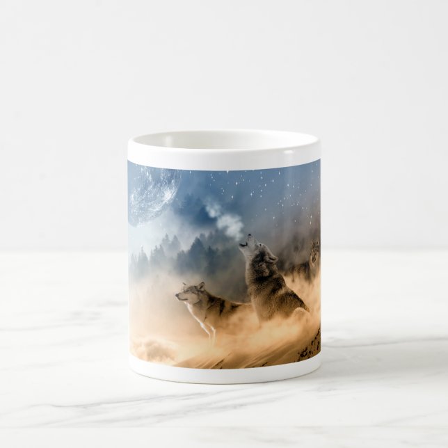 Caneca De Café Mug, WOOD SCREEN, howling wolf, photo  (Centro)