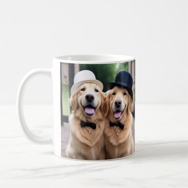 Caneca De Café Mugs de Casamento de Retriever de Ouro Personaliza (Esquerda)