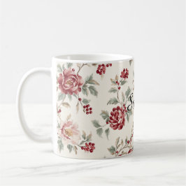 Caneca De Café Muito Chic Floral Vermelho Creme  
