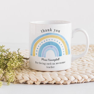 Caneca De Café Muito Obrigado Doodle Azul Arco-íris Professor Inc