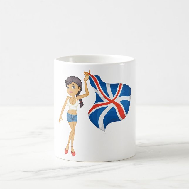 Caneca De Café Mulher Acenando Uma Bandeira (Criador carregado)