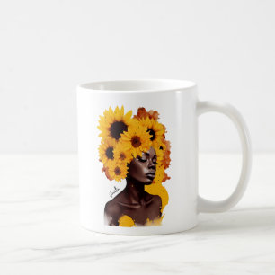 Caneca De Café Mulher afro-americana com afro afro girassol