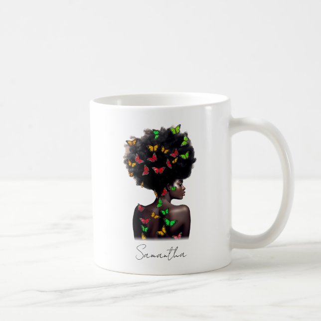Caneca De Café Mulher Afro-Americana com borboleta Preenchida Afr (Direita)