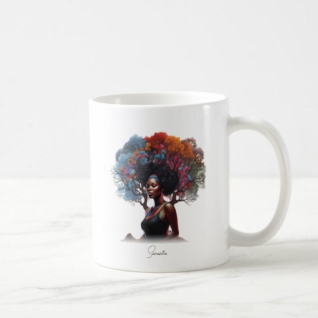 Caneca De Café Mulher afro-americana com cabelo estragado em árvo (Direita)