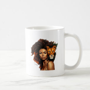 Caneca De Café Mulher afro-americana com Leão majestoso