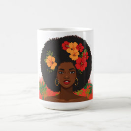 Caneca De Café Mulher Afro Brasileira Cabelo Natural Flores Tropi