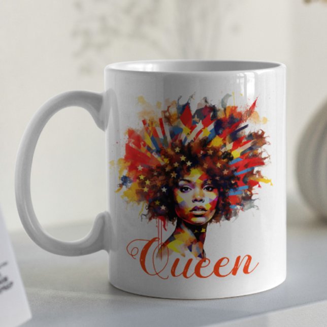 Caneca De Café Mulher Afro Floral Artística com Monograma e Cotaç (Criador carregado)