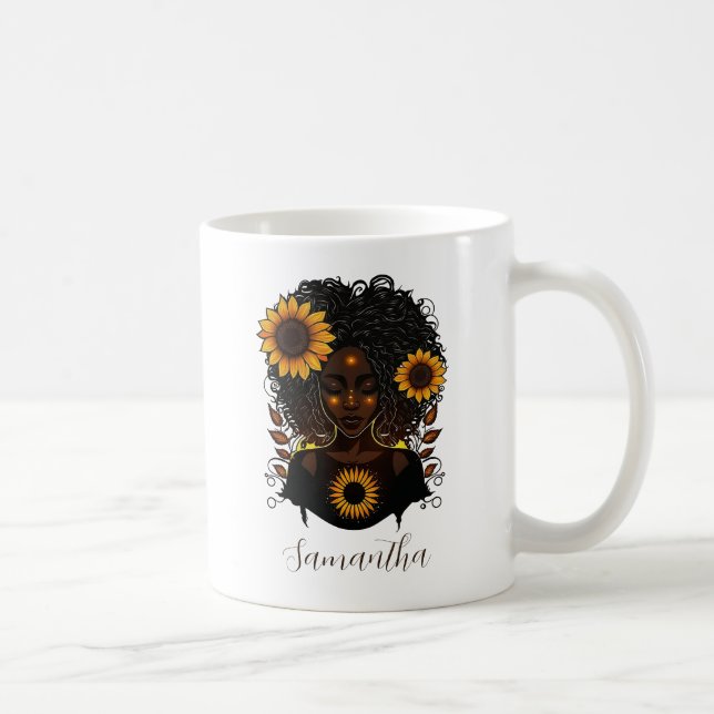 Caneca De Café Mulher Afro Rainha Sunflower (Direita)