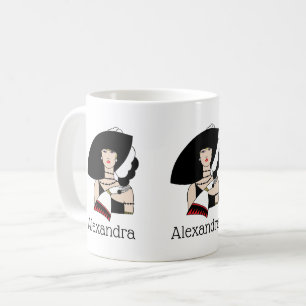 Caneca De Café Mulher Art Déco Vintage Usando Luvas de Chapéu Col