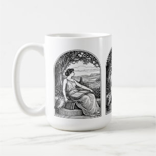 Caneca De Café Mulher Art Nouveau Vintage Lendo Debaixo de uma Ár