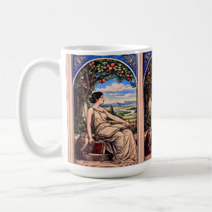 Caneca De Café Mulher Art Nouveau Vintage Lendo Debaixo de uma Ár