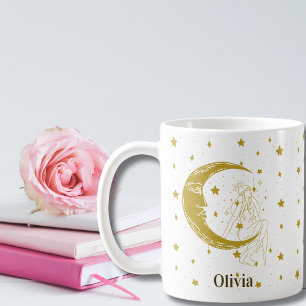 Caneca De Café Mulher Boho Celestial Caprichosa Lua Estrelas pers