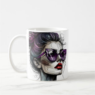 Caneca De Café Mulher bonita de óculos de sol e batom roxo