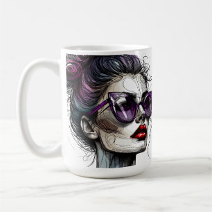Caneca De Café Mulher bonita de óculos de sol e batom roxo