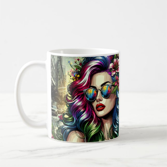 Caneca De Café Mulher Bonita na Cidade  (Esquerda)