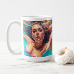 Caneca De Café Mulher Bonita Sob a Água Arte de IA
