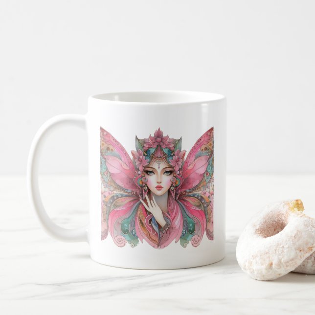 Caneca De Café Mulher Borboleta (Com Donut)