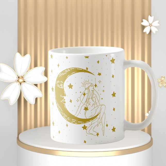 Caneca De Café Mulher celestial, lua estrelas, boho, astronomia e (Criador carregado)