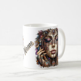 Caneca De Café Mulher com Elaborada Ornamentação Baseada em Triba
