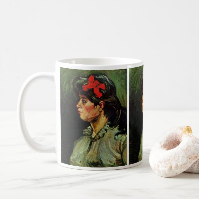 Caneca De Café Mulher com Retrato da Faixa Vermelha por Vincent v (Com Donut)