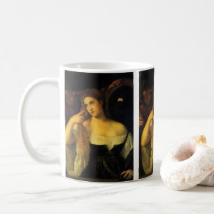 Caneca De Café Mulher com um Espelho por Tiziano, Antigo Renascim