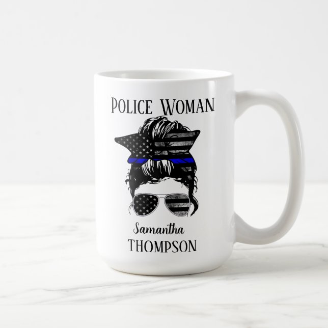 Caneca De Café Mulher da Polícia Thin Blue Line Personalizada (Direita)
