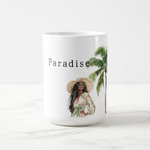 Caneca De Café Mulher da Praia de Palmeiras Tropicais