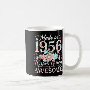 Caneca De Café mulher de 70 anos feita em 1956 floral 70º anivers