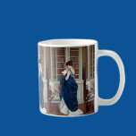 Caneca De Café Mulher de Azul lendo um Livro<br><div class="desc">A mulher de vestido azul deixou a festa para a biblioteca.</div>