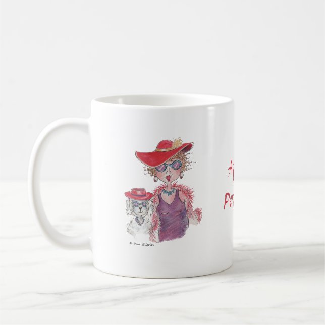 Caneca De Café Mulher de Chapéu Vermelho e Poodle envelhecida (Esquerda)