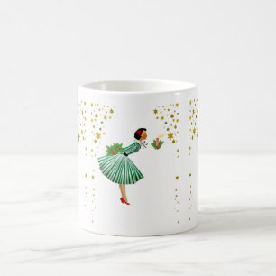 Caneca De Café Mulher de Natal Vintage apagando uma vela
