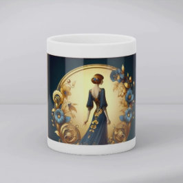 Caneca De Café Mulher Elegante Art Déco em Dourado e Azul